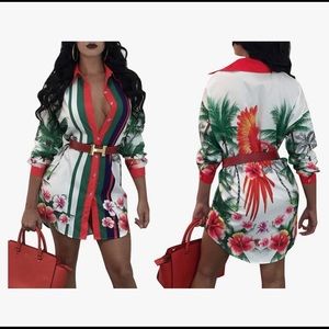 Remelon Women’s Floral Print Button Down Collar Shirt Dress